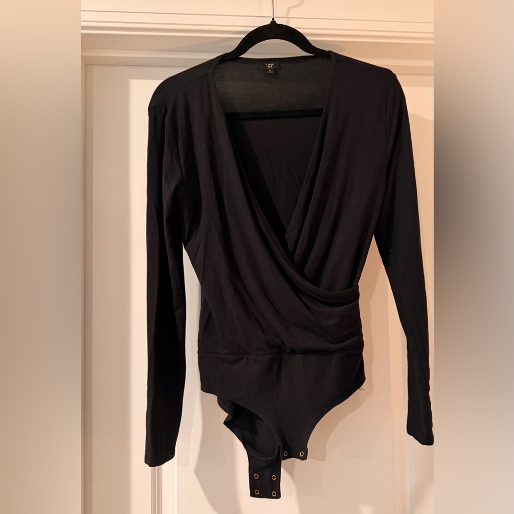 J. Crew Black Long Sleeve Wrap-Style Bodysuit